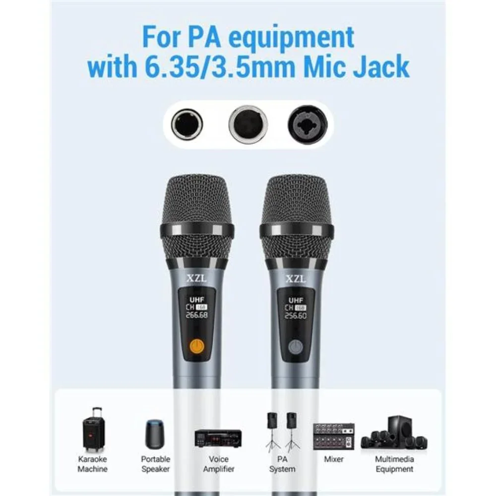 Professional Wireless Microphones for Karaoke Singing, Rechargeable Dual UHF